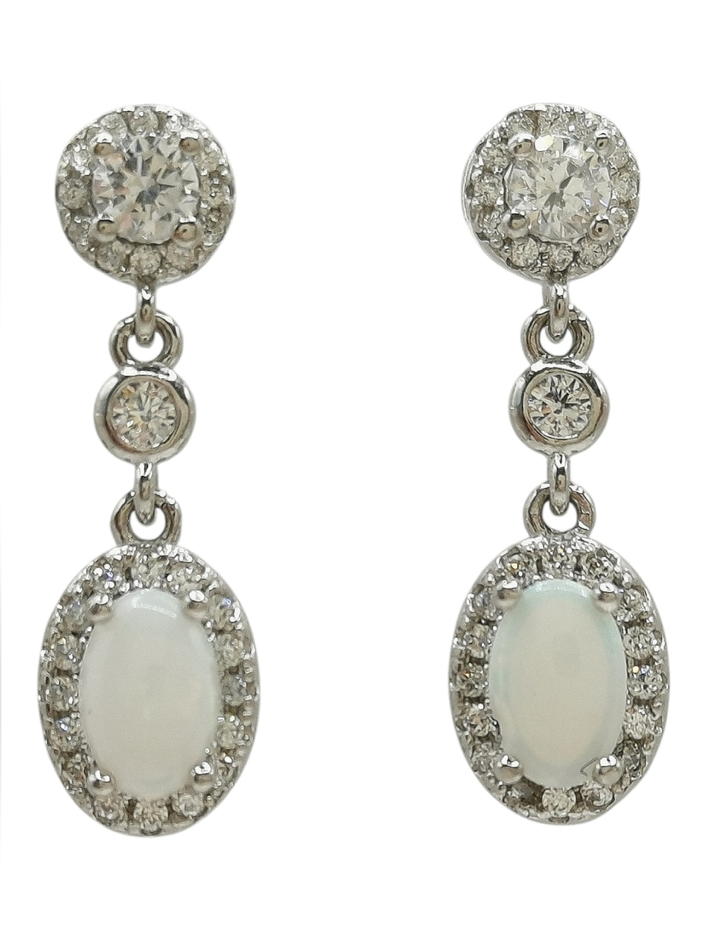 White Opal White Sapphire Halo Sterling Silver Earrings 🆕